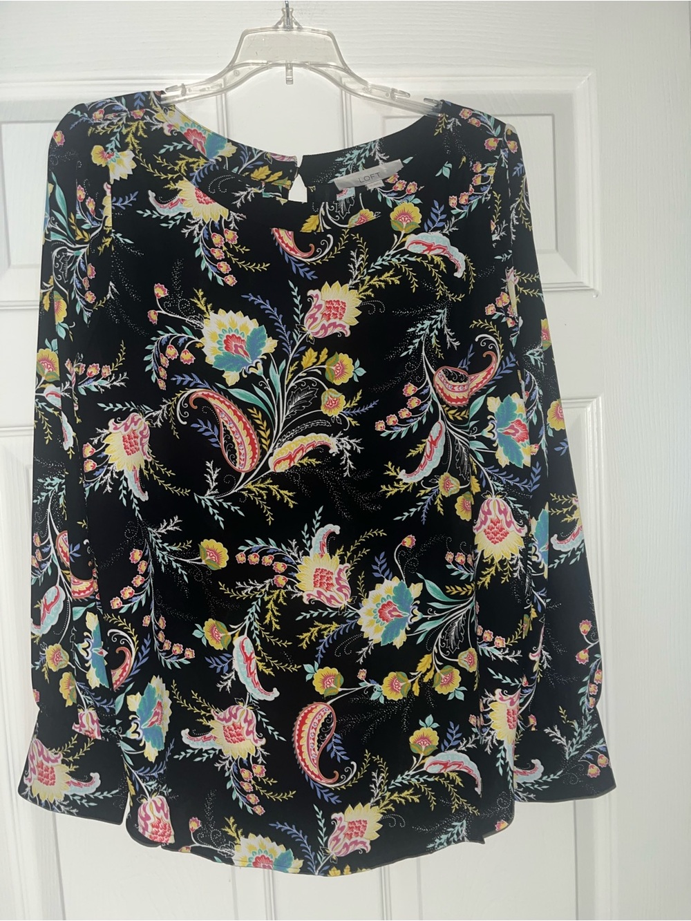 LOFT Black Floral Paisley Long-Sleeve Top